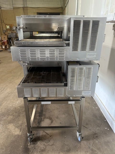 LINCOLN 1116 N GAS IMPINGER II EXPRESS FASTBAKE 18"W CONVEYOR 2 STACK PIZZA OVEN WITH STAND - Second Life - Equipment - collection_name