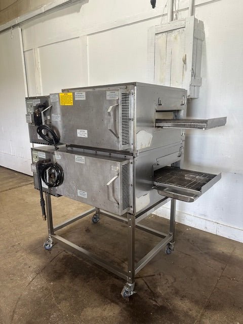 LINCOLN 1116 N GAS IMPINGER II EXPRESS FASTBAKE 18"W CONVEYOR 2 STACK PIZZA OVEN WITH STAND - Second Life - Equipment - collection_name