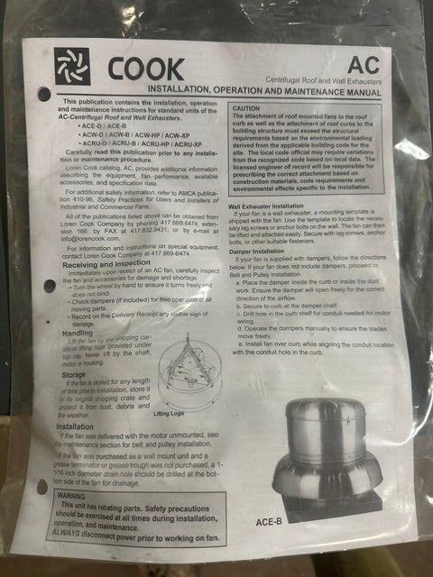 "LOREN COOK 100 TCNHU-B" HD CENTRIFUGAL BOOSTER BLOWER FAN, 1PH, 0.75HP,200V - Second Life-Equipment-#collection_name#