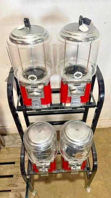 LOT OF 11, 7 x OAK and 4 x LYPC Gumball Candy Vending machine ON STAND WITH KEYS AND EXTRA PARTS. - Second Life - Equipment - collection_name