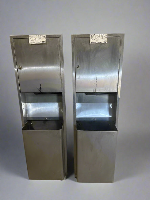 ***LOT OF 2*** MCKINNEY PARKER STAINLESS STEEL IN WALL PAPER TOWEL AND WASTE TRASH BASKET RECEPTACLE FOR COMMERCIAL USE+LOCKABLE - Bargains R Ours - #collection_name#