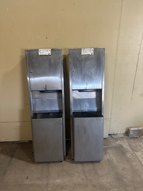 ***LOT OF 2*** MCKINNEY PARKER STAINLESS STEEL IN WALL PAPER TOWEL AND WASTE TRASH BASKET RECEPTACLE FOR COMMERCIAL USE+LOCKABLE - Bargains R Ours - #collection_name#