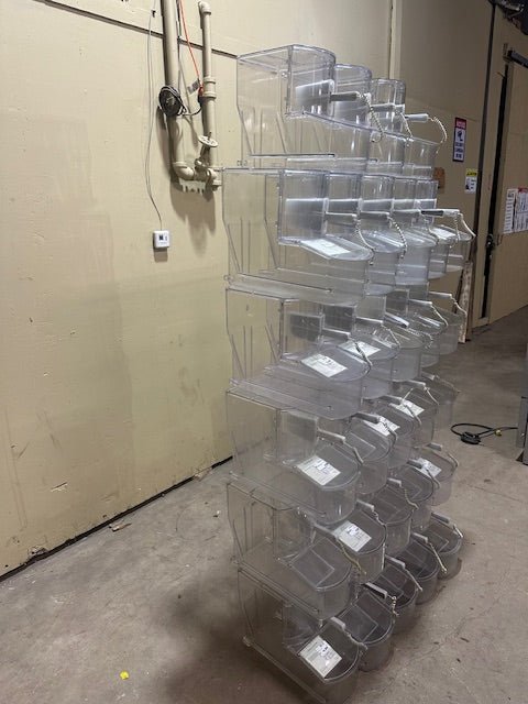 ***LOT OF 28*** TRADE FIXTURE 813 ACRYLIC BEAN, CANDY, GRAIN DISPLAY DISPENSER COMPLETED SET WITH 26 SCOOPS - Bargains R Ours - #collection_name#