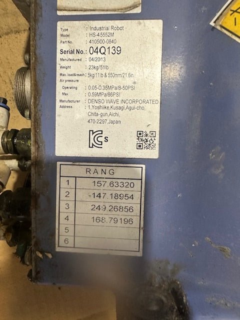 LOT OF 3 DENSO HS - 45552M INDUSTRIAL ROBOT ARM, 5KG/11 LB; 550MM/21.6IN, 4 - AXIS - Second Life - Equipment - collection_name