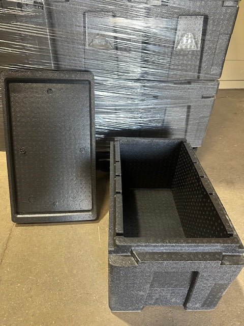 **LOT OF 30** POLY FOAM HEAVY DUTY BLACK STAND ALONE E - COMMERCE DELIVERY TOTE AND LID 14" X 24" X 14" - Bargains R Ours - #collection_name#