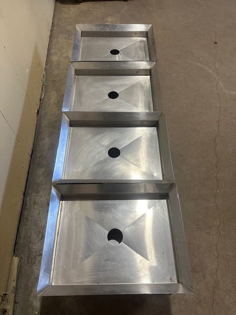 ***LOT OF 4*** STAINLESS STEEL GREASE CATCHER PANS ON DOLLY WITH SLIDE OUT PLATFORM DRAWER PANS ON 5" CASTERS - Bargains R Ours - #collection_name#