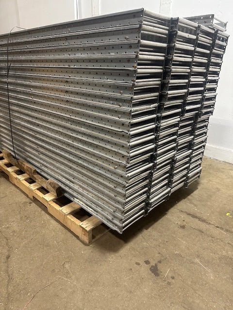 LOT OF 82*UNEX SPAN TRACK 9.5"x90"GRAVITY ROLLER FLOW RACK CONVEYOR W/68 CONNECTION ADAPTERS - Second Life - Equipment - collection_name