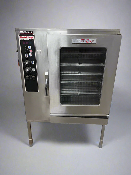 ***MECHANIC SPECIAL *** MARKET FORGE STAINLESS STEEL ELECTRIC GLASS DOOR STEAM/HOT AIR COMBINATION CONVECTION OVEN ON STAND 29 BRACKETS WITH 5 WIRED SHELF - Bargains R Ours - #collection_name#