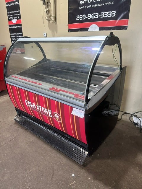 ***MECHANIC SPECIAL***ISA SELF CONTAINED REFRIGERATED INTERIOR LIGHTED FRONT CURVED GLASS DOOR EUROPEAN STYLE GELATO ICE CREAM FREEZER DISPLAY CASE MERCHANDISER ON CASTERS - Bargains R Ours - #collection_name#