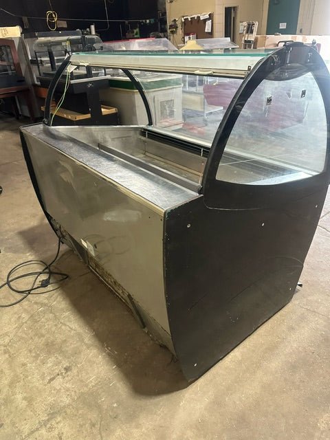 ***MECHANIC SPECIAL***ISA SELF CONTAINED REFRIGERATED INTERIOR LIGHTED FRONT CURVED GLASS DOOR EUROPEAN STYLE GELATO ICE CREAM FREEZER DISPLAY CASE MERCHANDISER ON CASTERS - Bargains R Ours - #collection_name#