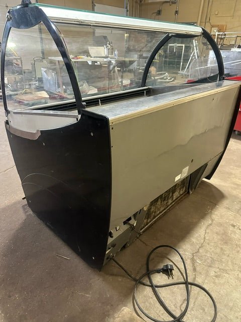 ***MECHANIC SPECIAL***ISA SELF CONTAINED REFRIGERATED INTERIOR LIGHTED FRONT CURVED GLASS DOOR EUROPEAN STYLE GELATO ICE CREAM FREEZER DISPLAY CASE MERCHANDISER ON CASTERS - Bargains R Ours - #collection_name#