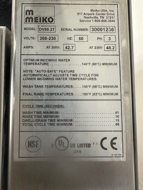 "MEIKO DV 80.2T" HIGH TEMP ELECTRIC 3PH DOOR TYPE DISHWASHER,208 - 230V - Second Life - Equipment - collection_name
