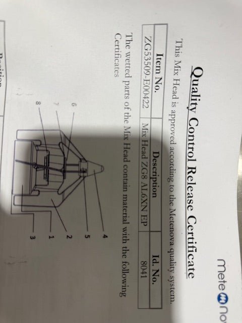 Metenova ZG53509 - E00422 Mix Head ZG8 AL6XN EP WITH CERTIFICATES AND NEW IN BOX - Second Life - Equipment - collection_name