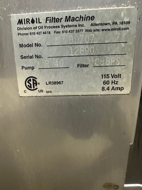 MIROIL BD707 75LB FRYER FILTER - SUCTION 115V 1PH w/R40 PUMP on CASTERS - Second Life - Equipment - collection_name