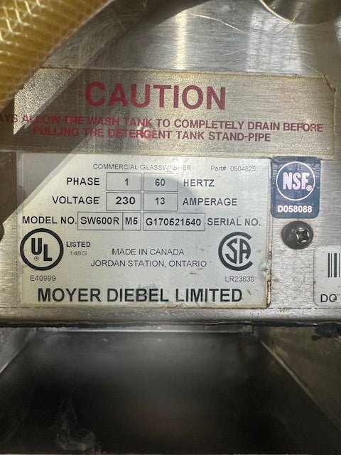 MOYER DIEBEL SW600R 72"W RIGHT - LEFT LOW TEMP PASS THROUGH AUTOMATIC GLASSWASHE - Second Life - Equipment - collection_name