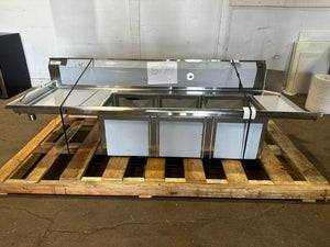 NEW OPEN BOX REGENCY 84"W x 30"D LEFT SIDE COMMERCIAL 3 COMPARTMENT SINK