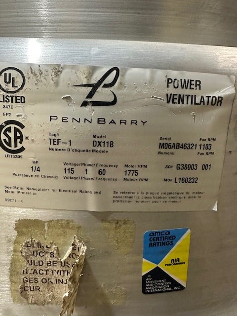 "PENNBARRY DX11B H.D COMMERCIAL ROOF TOP EXHAUST/UPBLAST FAN - Bargains R Ours - #collection_name#