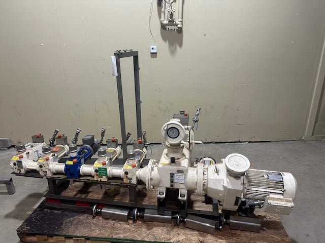 PERFUME METERING SYSTEM WITH 6 MINERAL OIL SKID PUMPS AND 2 HIGH EFFICIENCY MOTORS+2 EXTRA PRIMARY ROOM PUMPS AND 4 STAINLESS STEEL LEGS - Bargains R Ours - #collection_name#