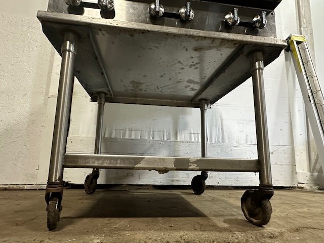 "RADIANCE "N GAS 36"W 6 BURNER HOTPLATE ON ROLLING TABLE STAND,37"H x 30 1/8"D - Second Life - Equipment - collection_name