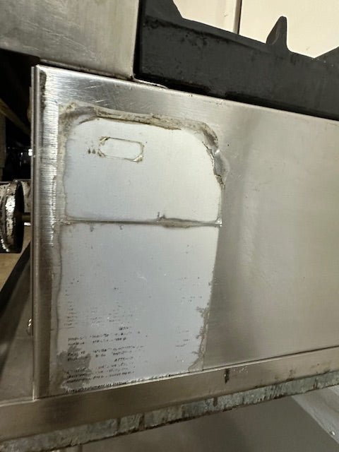"RADIANCE "N GAS 36"W 6 BURNER HOTPLATE ON ROLLING TABLE STAND,37"H x 30 1/8"D - Second Life - Equipment - collection_name