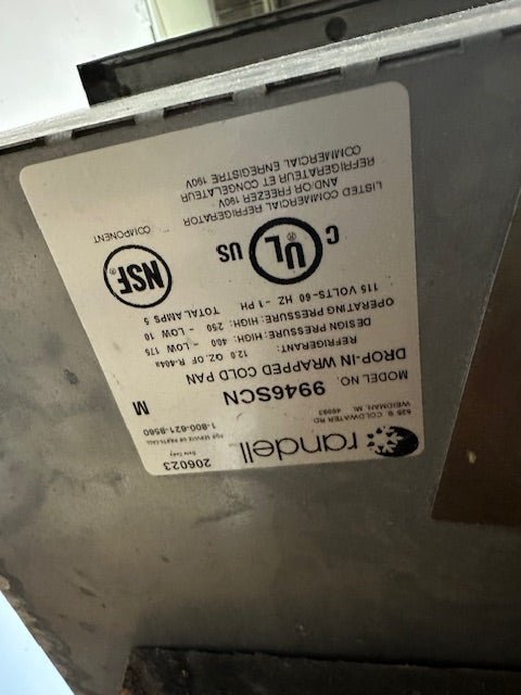"RANDELL 9946SCN" 4 half size Pan Drop - In Refrigerated Cold Food Well, 115V, 1PH - Second Life - Equipment - collection_name