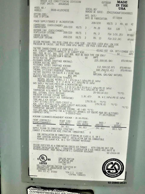 RHEEM AIR CONDITIONING RKKB - A120CM22E HEATING/COOLING 3ph/ N - GAS MAKE UP AIR UNIT - Second Life - Equipment - collection_name