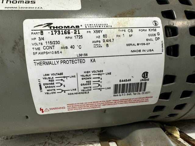 "RIETSCHLE THOMAS MODEL TA-0100-V" INDUSTRIAL ROTARY VANE VACUUM PUMP , 115/230V - Second Life-Equipment-collection_name
