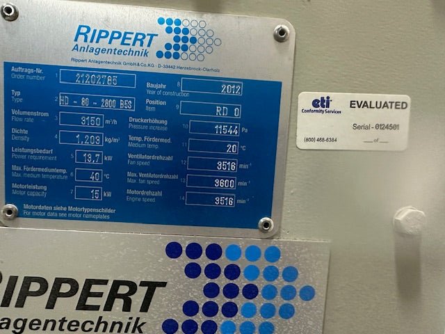 RIPPERT ANLAGENTECHNIK HD80 - 2800 B5S 400/230v 3ph INDUSTRIAL EXTRACTION FAN - Second Life - Equipment - collection_name