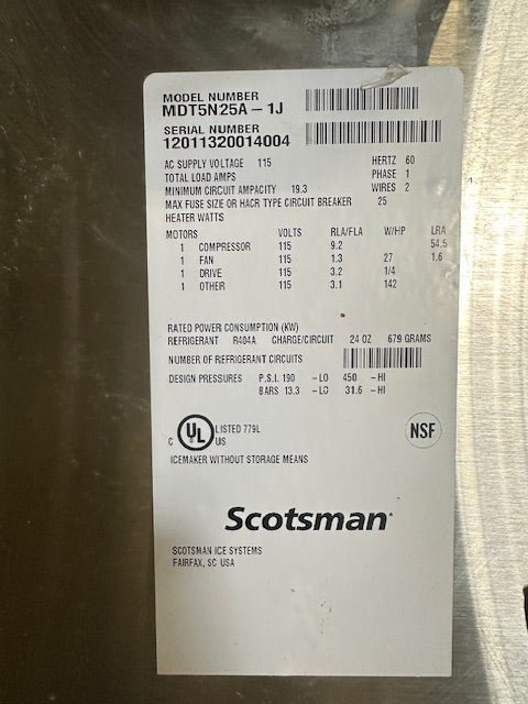 SCOTSMAN MDT5N25A - 1J COMMERCIAL AIR COOLED ICE MAKER/WATER DISPENSER 523LBS,&nbsp; - Second Life - Equipment - collection_name