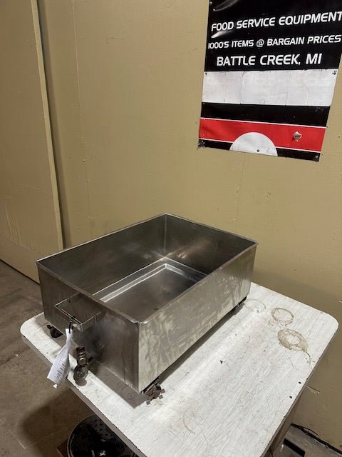 STAINLESS STEEL GREASE TRAP PAN ON LOCKABLE CASTERS PULL OUT DRAWER WITH HANDLES AND RELEASE VALVE - Bargains R Ours - #collection_name#