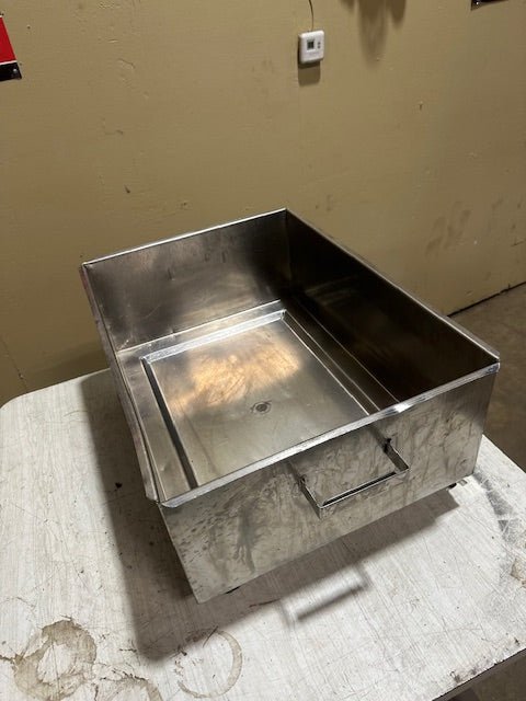 STAINLESS STEEL GREASE TRAP PAN ON LOCKABLE CASTERS PULL OUT DRAWER WITH HANDLES AND RELEASE VALVE - Bargains R Ours - #collection_name#