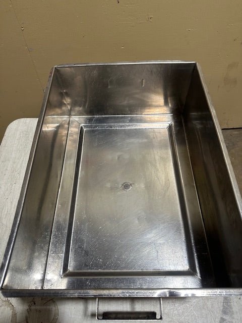 STAINLESS STEEL GREASE TRAP PAN ON LOCKABLE CASTERS PULL OUT DRAWER WITH HANDLES AND RELEASE VALVE - Bargains R Ours - #collection_name#