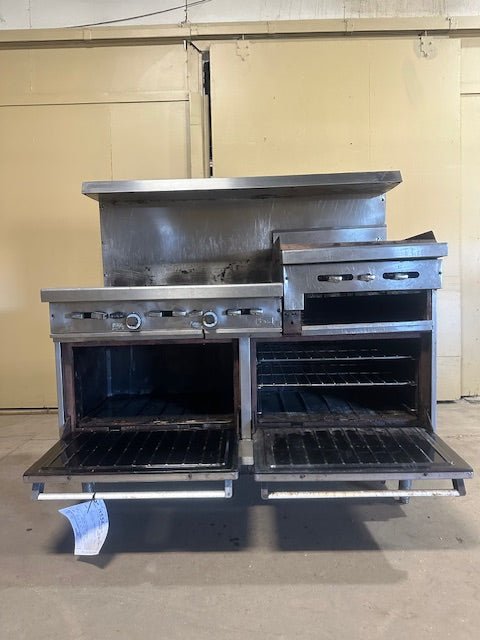 STAINLESS STEEL NATURAL GAS 6 BURNER 1 GRIDDLE/GRILL DOUBLE OVEN COMBO - Bargains R Ours - #collection_name#