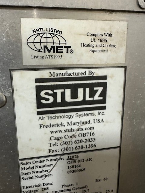 STULZ OHS - 012 - AR REMOTE AIR COOLED CEILING MOUNTED PRECISION COOLING UNIT - Second Life - Equipment - collection_name