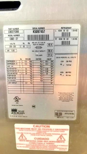 TAYLOR C302 - 27 AIR COOLED 4FLAVOUR CARBONATED FROZEN SLUSHIE MACHINE 1PH - Second Life - Equipment - collection_name