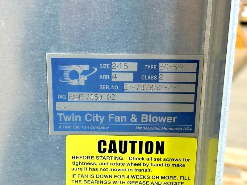Twin City Fan Industrial Centrifugal Blower Model BC - SW, Class 2, 10HP, Size 245, 2021 MANUFACTURED. - Second Life - Equipment - collection_name