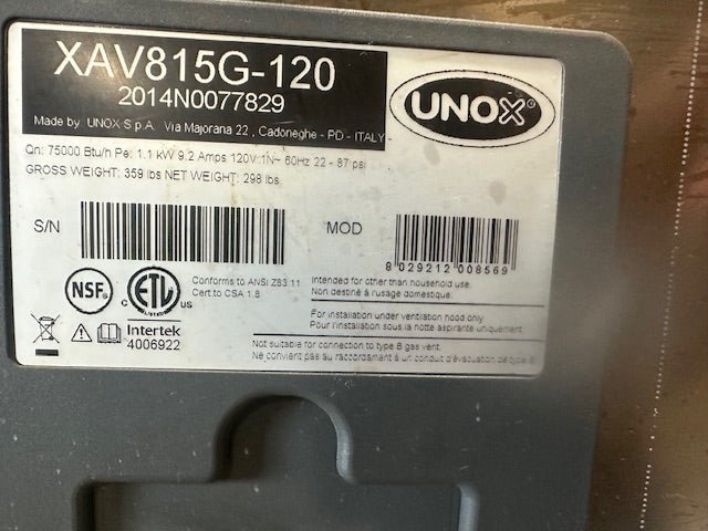 UNOX NATURAL GAS DIGITAL COMBINATION OVEN STEAMER ON STAND 4 RACKS 4 SHELVES - Second Life - Equipment - collection_name