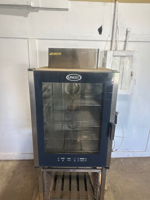 UNOX NATURAL GAS DIGITAL COMBINATION OVEN STEAMER ON STAND 4 RACKS 4 SHELVES - Second Life - Equipment - collection_name