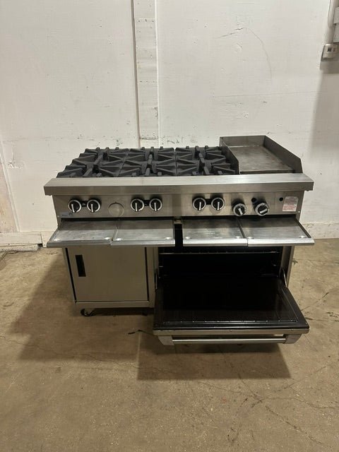 "US RANGE U48-6G12RS" N GAS 48" 6 BURNER RANGE W/ 12" GRIDDLE, OVEN AND CABINET BASE - Second Life-Equipment-#collection_name#