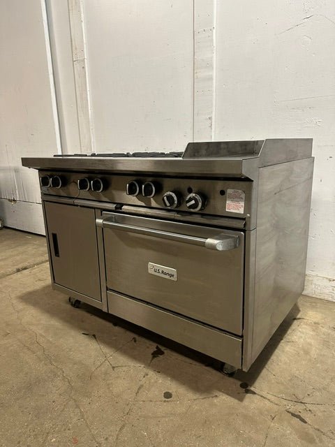 "US RANGE U48-6G12RS" N GAS 48" 6 BURNER RANGE W/ 12" GRIDDLE, OVEN AND CABINET BASE - Second Life-Equipment-#collection_name#