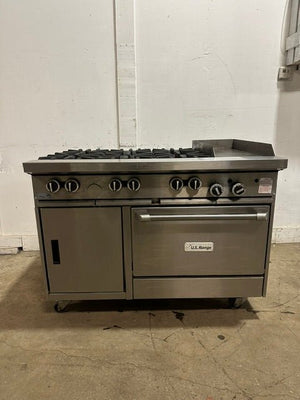 "US RANGE U48-6G12RS" N GAS 48" 6 BURNER RANGE W/ 12" GRIDDLE, OVEN AND CABINET BASE
