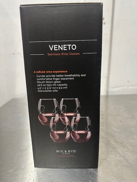VENETO SET OF 4 STEMLESS WINE GLASSES WITH VENETO AERATOR WINE DECANTER, NEW - Second Life - Equipment - collection_name