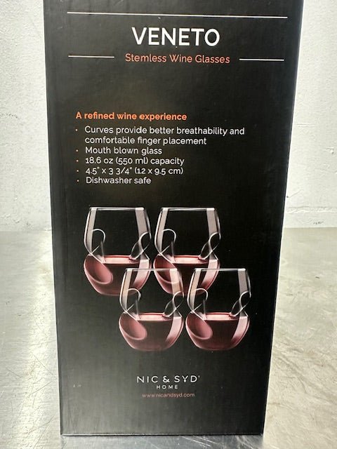 VENETO SET OF 4 STEMLESS WINE GLASSES WITH VENETO AERATOR WINE DECANTER, NEW - Second Life - Equipment - collection_name