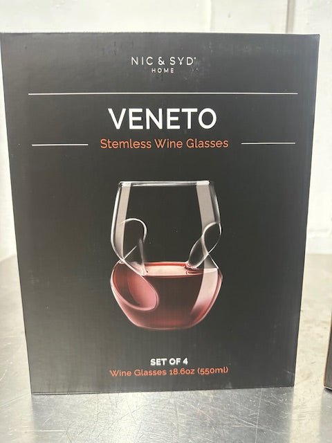 VENETO SET OF 4 STEMLESS WINE GLASSES WITH VENETO AERATOR WINE DECANTER, NEW - Second Life - Equipment - collection_name