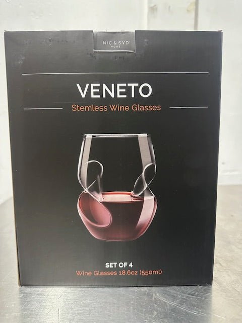 VENETO SET OF 4 STEMLESS WINE GLASSES WITH VENETO AERATOR WINE DECANTER, NEW - Second Life - Equipment - collection_name