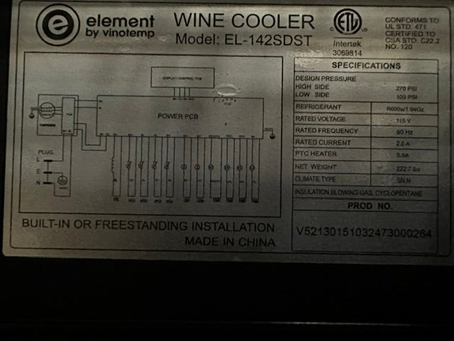 "VINOTEMP EL-142SDST" COMMERCIAL 155- BOTTLE DUAL ZONE LIGHTED WINE COOLER ,1PH - Second Life-Equipment-#collection_name#