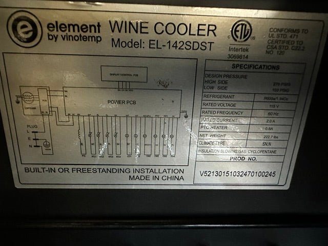 "VINOTEMP EL-142SDST" COMMERCIAL 155- BOTTLE DUAL ZONE LIGHTED WINE COOLER ,1PH - Second Life-Equipment-collection_name