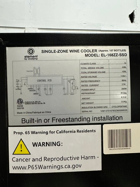 "VINOTEMP EL-16822-SSD" COMMERCIAL 155-BOTTLE DUAL ZONE LIGHTED WINE COOLER ,1PH - Second Life-Equipment-#collection_name#
