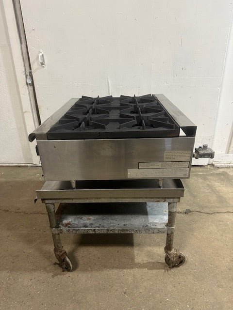 "WELLS HDHP3630G" H.D COMMERCIAL GAS HOT PLATE WITH 6 BURNERS ON CART - Second Life - Equipment - collection_name