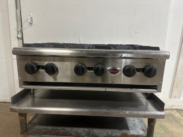 "WELLS HDHP3630G" H.D COMMERCIAL GAS HOT PLATE WITH 6 BURNERS ON CART - Second Life - Equipment - collection_name
